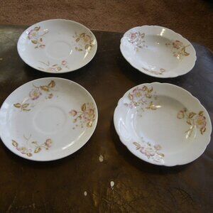 Vintage Antique 2 Small 5" Teacup Saucers & 2 Small Bowls
